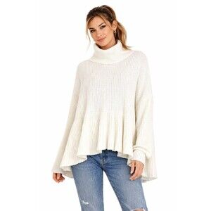Free People Layer Cake Trapeze Turtleneck Oversized Sweater Off White Sz S Cozy